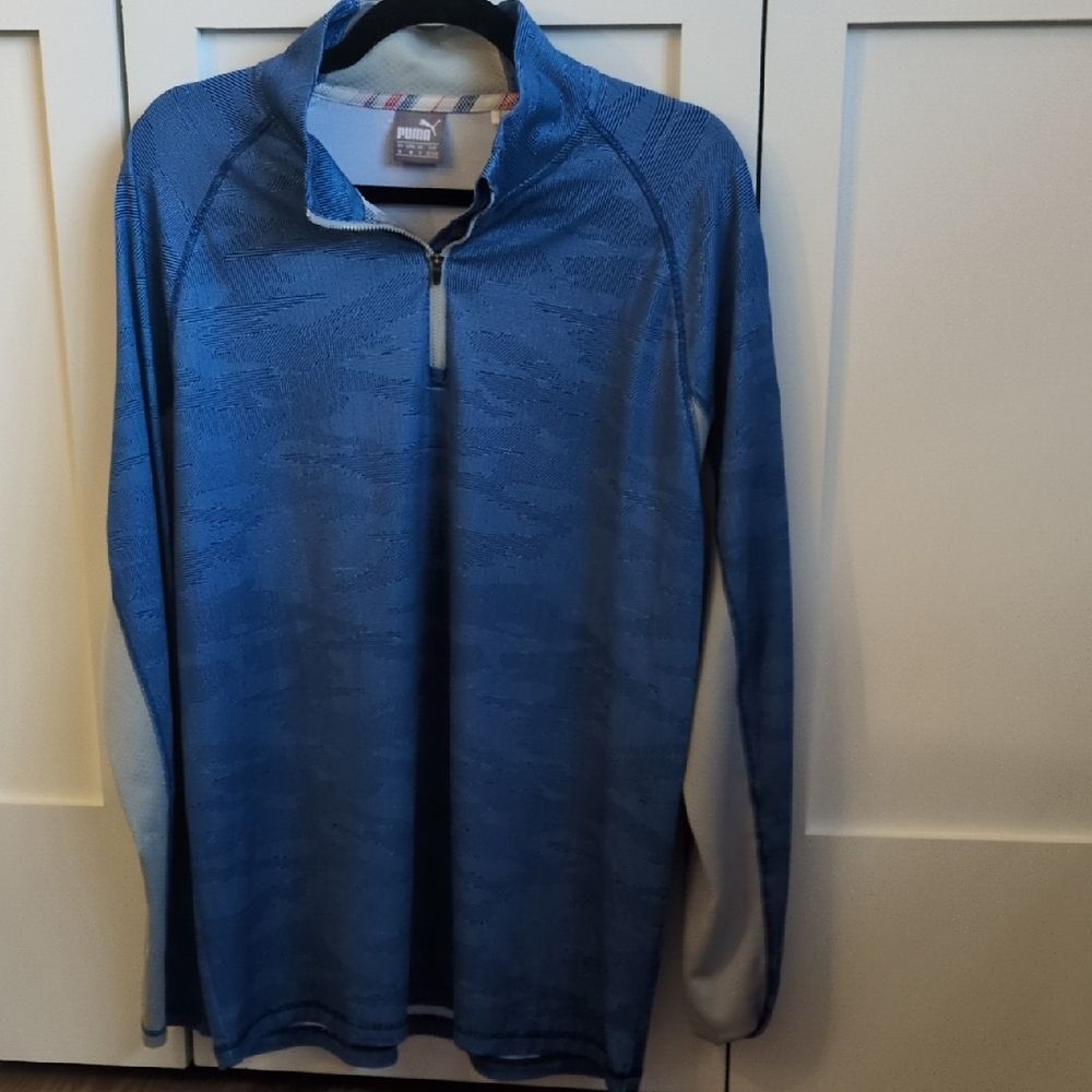 Puma Volution America Quarter Zip Size M Blue Gray Mens Pullover EUC Golf